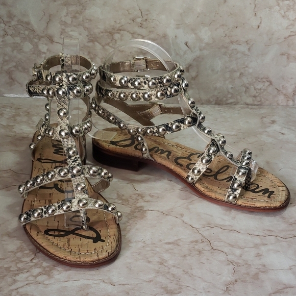 Sam Edelman Shoes - Sam Edelman Silver Studded Women's Snake Print Leather Gladiator Sandals 7